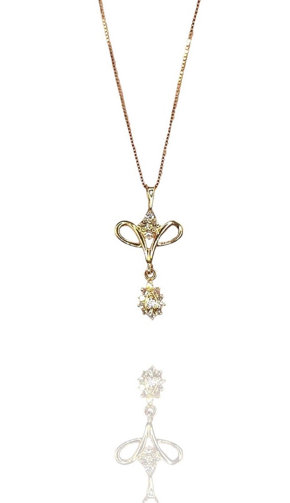 Vintage 14K Yellow Gold Diamond Pendant Necklace, 