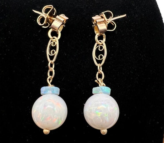 Vintage Opal AAA 14K Gold Drop Earrings - image 1