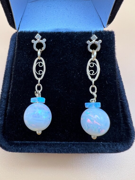 Vintage Opal AAA 14K Gold Drop Earrings - image 5