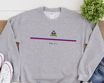 Haiti Sweatshirt, Country Logo with Flag Sweater, Coat of Arms of Haiti, Cozy Crewneck Unisex