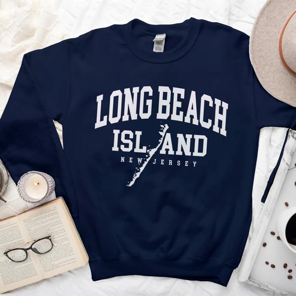 Long Beach Island Sweatshirt, Cozy Long Beach Island Map Sweater, LBI New Jersey, Vacation Crewneck