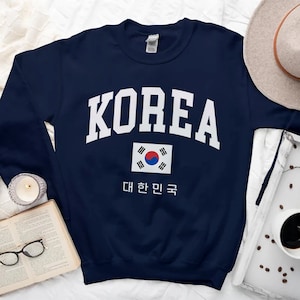 Moletom Coreia, suéter aconchegante Coreia do Sul, bandeira com letra Hangeoul gola redonda coreana