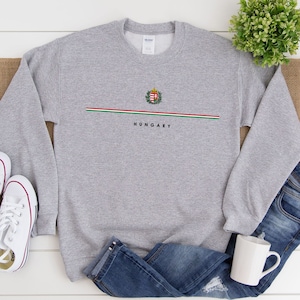 Pull Hongrie, logo du pays avec sweat-shirt drapeau, armoiries de la Hongrie, Hongrie Cool Comfort Crewneck