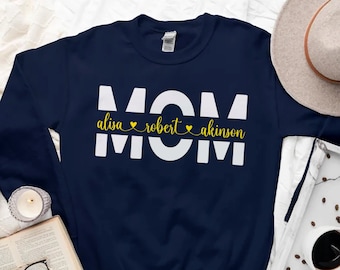 Custom Mom Sweatshirt, Customize Mama Tshirt with Kid Name, Personalized Mom Sweater