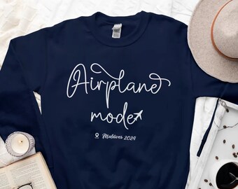 Airplane Mode Sweatshirt, Airplane Travel Sweater, Custom Family Trip Vacation Crewneck