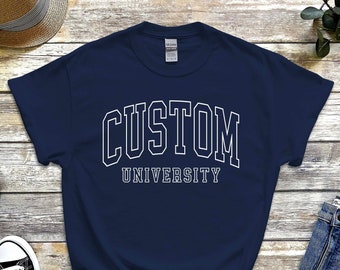 Custom University Shirt, Varsity Outlined Style Tshirt, Personalized College Tee