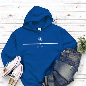 Grèce Sweat à capuche, Logo du pays avec drapeau Sweatshirt, Armoiries de la Grèce, Grèce Cool Comfort Pullover