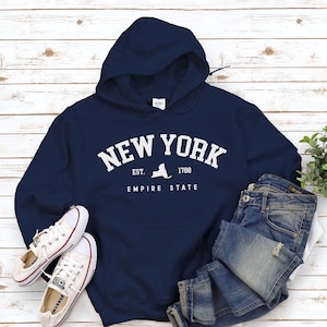 Sudadera con capucha de Nueva York, acogedora sudadera NY Empire State con mapa unisex