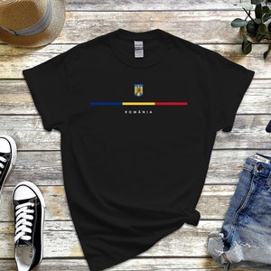 Chemise Roumanie, t-shirt logo du pays avec drapeau, t-shirt armoiries de la Roumanie
