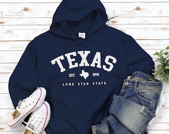 Texas Hoodie, Cozy TX Sweatshirt Lone Star State with Map Unisex