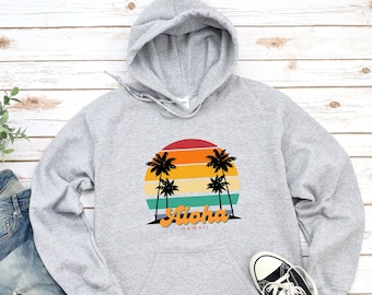 Aloha Hoodie, Cozy Aloha Hawaii Sweatshirt Retro Style, Vacation Apparel Hawaii Pullover Unisex