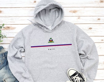 Haiti Hoodie, Country Logo with Flag Sweatshirt, Coat of Arms of Haiti, Cozy Pullover Unisex