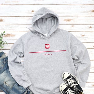 Polska Hoodie, Country Logo with Flag Sweatshirt, Coat of Arms of Poland, Polska Cool Comfort Pullover