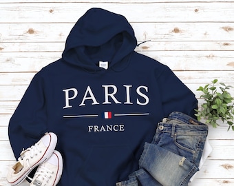 Paris Hoodie, Center Flag Paris Sweatshirt, Vacation Holiday