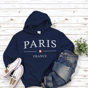 Paris Hoodie, Center Flag Paris Sweatshirt, Vacation Holiday Paris France Pullover