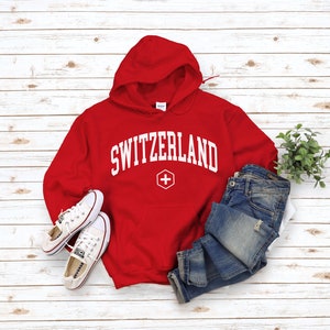 Felpa con cappuccio Svizzera, maglione fresco e confortevole Svizzera, pullover svizzero con bandiera svizzera S-5XL unisex
