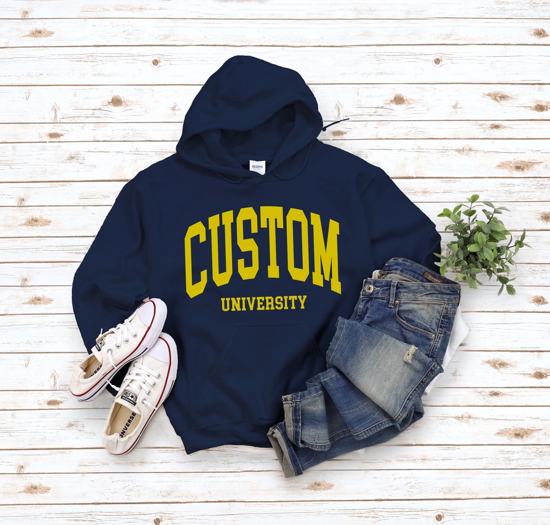 Custom Hoodie Personalize College Letter University Overcurved Text College Style Custom Lettering Color Customize Program Name Etsy