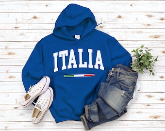 Italia Hoodie Sweatshirt, Cool Italy Sweatshirt, Pizza Country Italiano Flag, Custom Personalized Pullover S-5XL Unisex