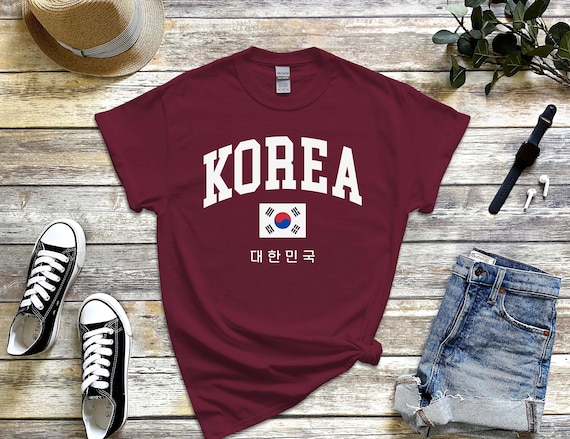 韓国シャツ、着心地の良い韓国Tシャツ、ハングル文字の韓国国旗Tシャツ