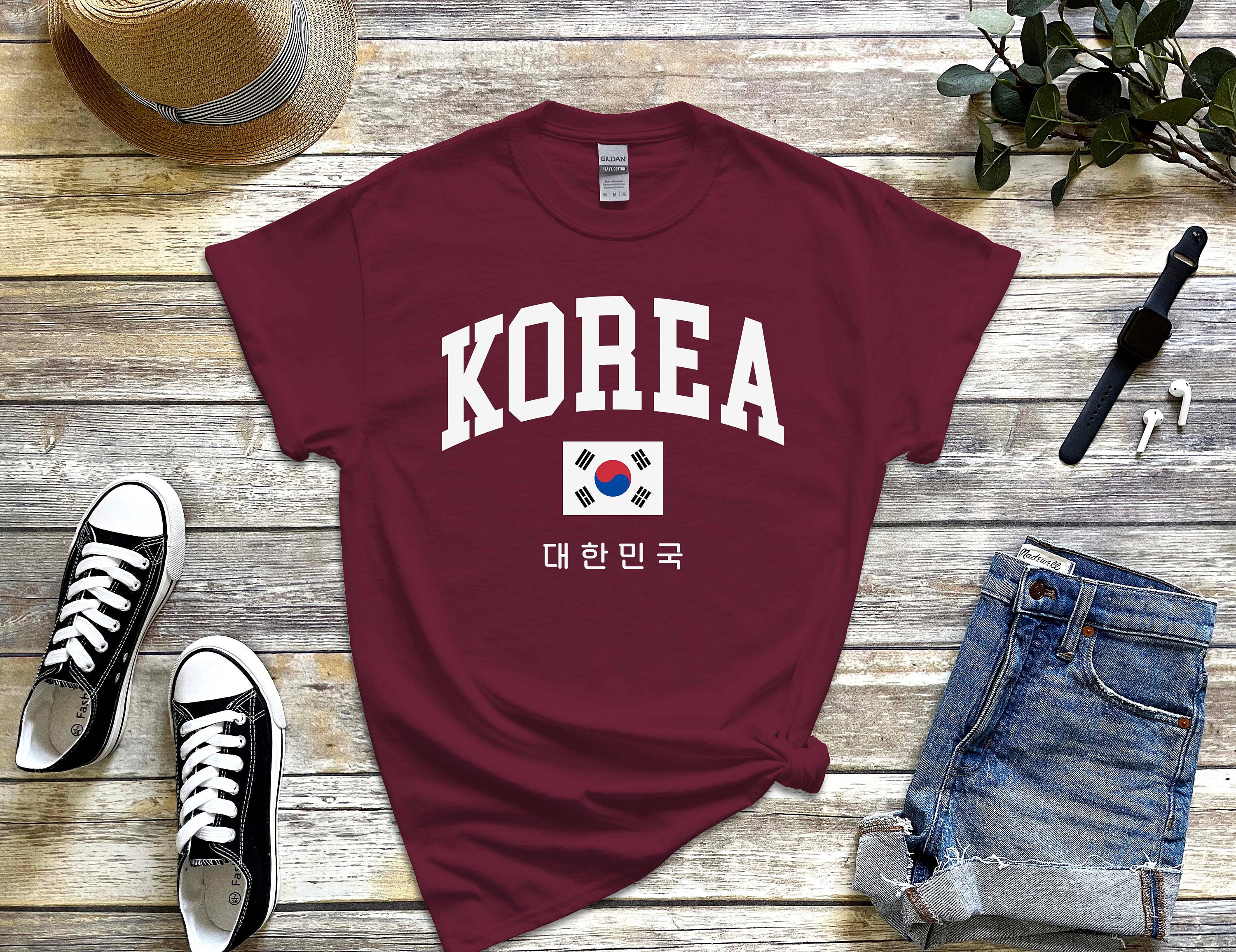 韓国シャツ、着心地の良い韓国Tシャツ、ハングル文字の韓国国旗Tシャツ
