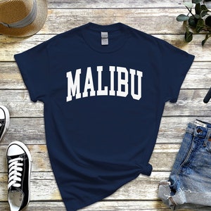 Camisa Malibu, estilo universitário Califórnia Malibu camiseta, camiseta Malibu, presente, tamanho S-5XL unissex masculino e feminino