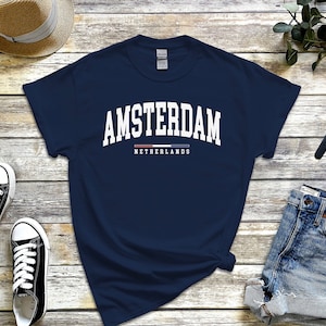 Amsterdam Shirt, College Style Amsterdam Tshirt, Amsterdam with Netherlands Flag Tee