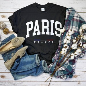 Paris France Shirt, Comfort Paris T-Shirt with France Flag Logo, Paris Gift Tee Unisex BLACK color