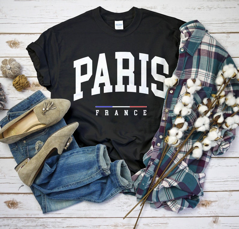 Paris France Shirt, Comfort Paris T-Shirt with France Flag Logo, Paris Gift Tee Unisex BLACK color