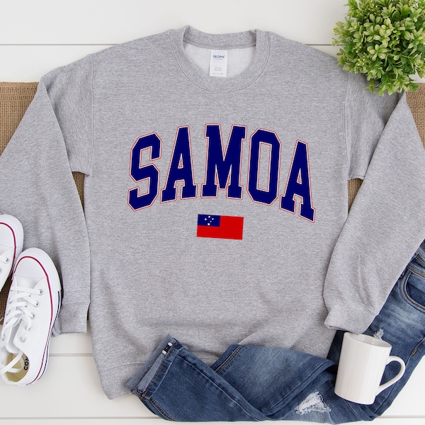 Samoa Sweatshirt, Cool Cozy Samoa Sweater, Samoa with Flag Crewneck