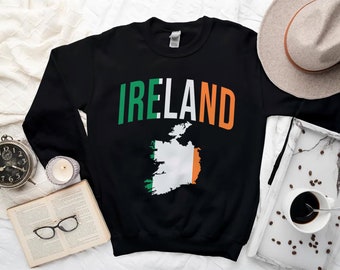 Ireland Sweatshirt, Cool Cozy Irish Sweater, Ireland Crewneck with Map Flag