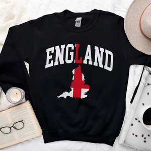 England Sweatshirt, Cool Cozy British Sweater, England Crewneck with Map Flag