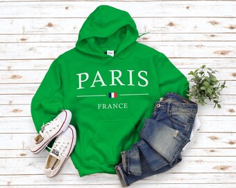 Paris Hoodie, Center Flag Paris Sweatshirt, Vacation Holiday