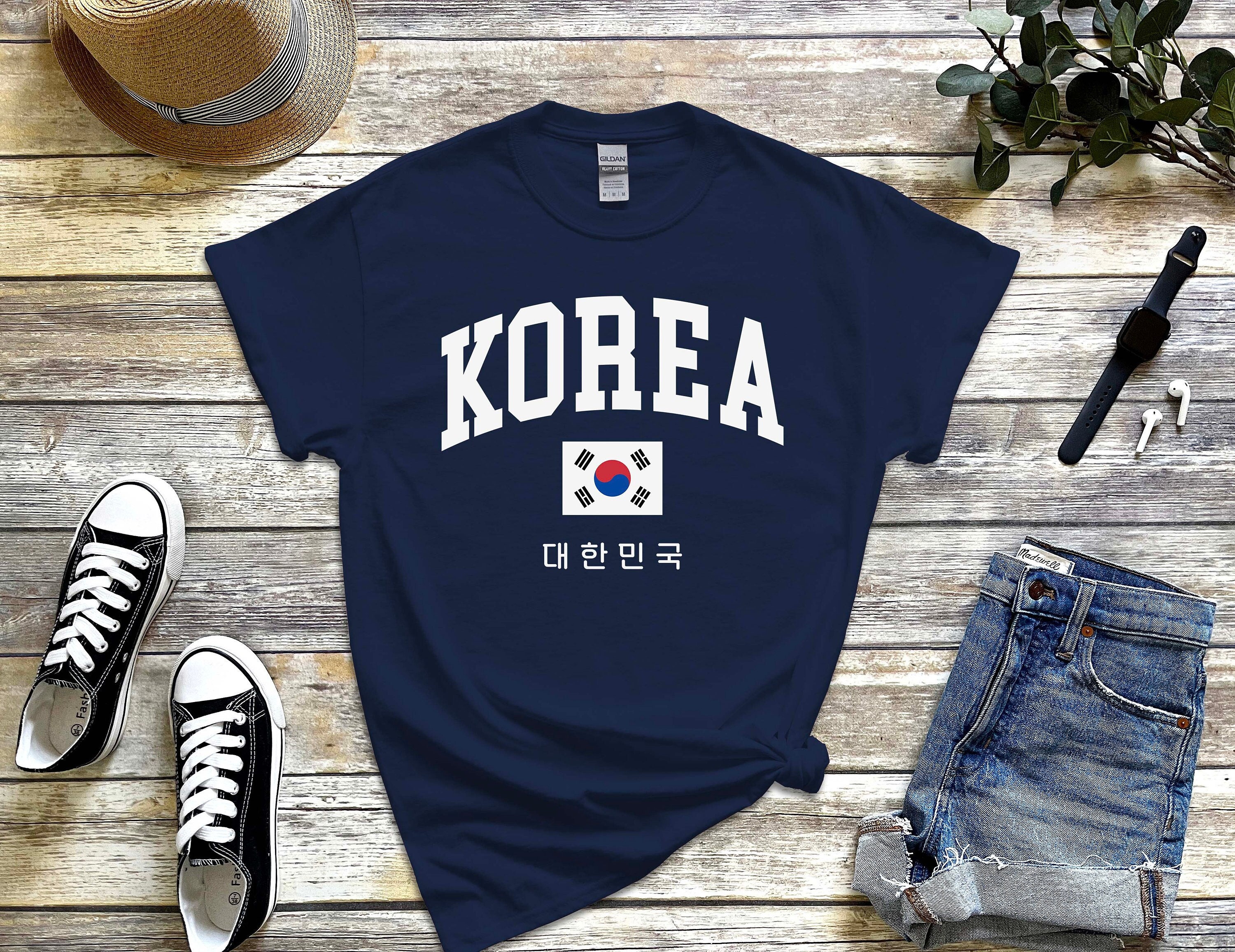 韓国シャツ、着心地の良い韓国Tシャツ、ハングル文字の韓国国旗Tシャツ