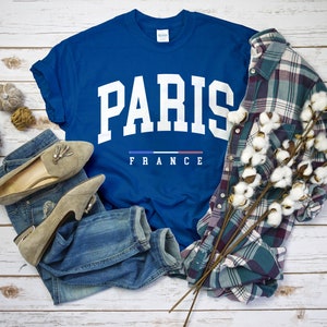 Paris France Shirt, Comfort Paris T-Shirt with France Flag Logo, Paris Gift Tee Unisex ROYAL BLUE color