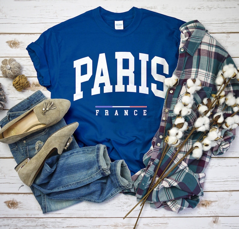 Paris France Shirt, Comfort Paris T-Shirt with France Flag Logo, Paris Gift Tee Unisex ROYAL BLUE color