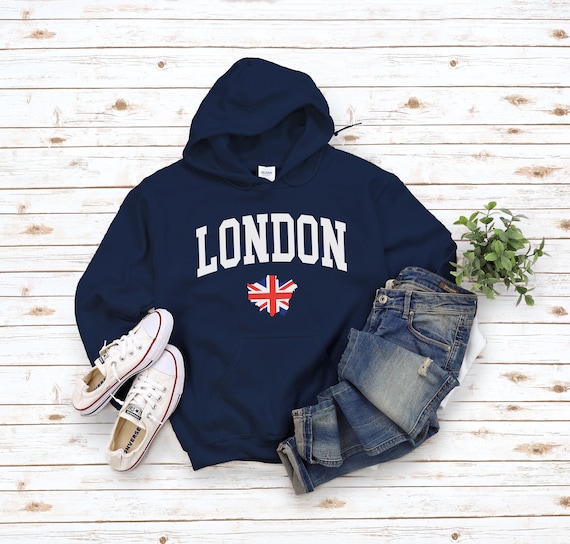 London Hoodie Cozy London Map With England Flag Sweatshirt London Pullover Etsy