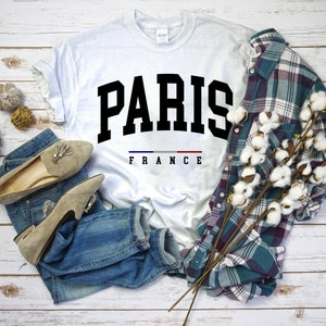 Paris France Shirt, Comfort Paris T-Shirt with France Flag Logo, Paris Gift Tee Unisex WHITE color