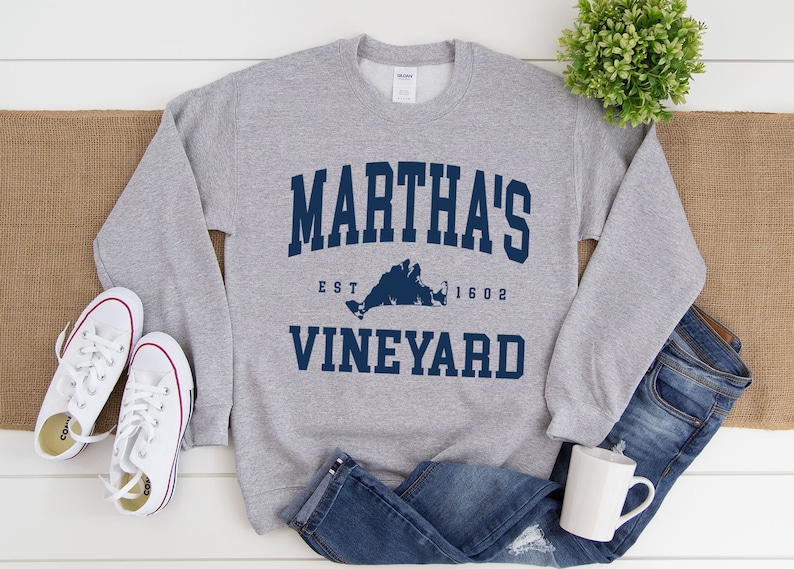 Martha's Vineyard Sweatshirt, Comfort Marthas Vineyard Island Sweater, Martha's Vineyard Island Shirt Crewneck Sport Grey