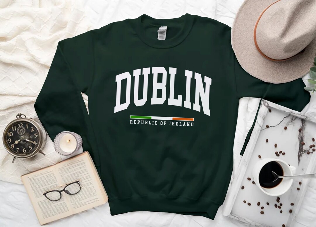 Dublin Ireland Sweatshirt, College Style Ireland Sweater, Dublin Crewneck With Ireland Flag