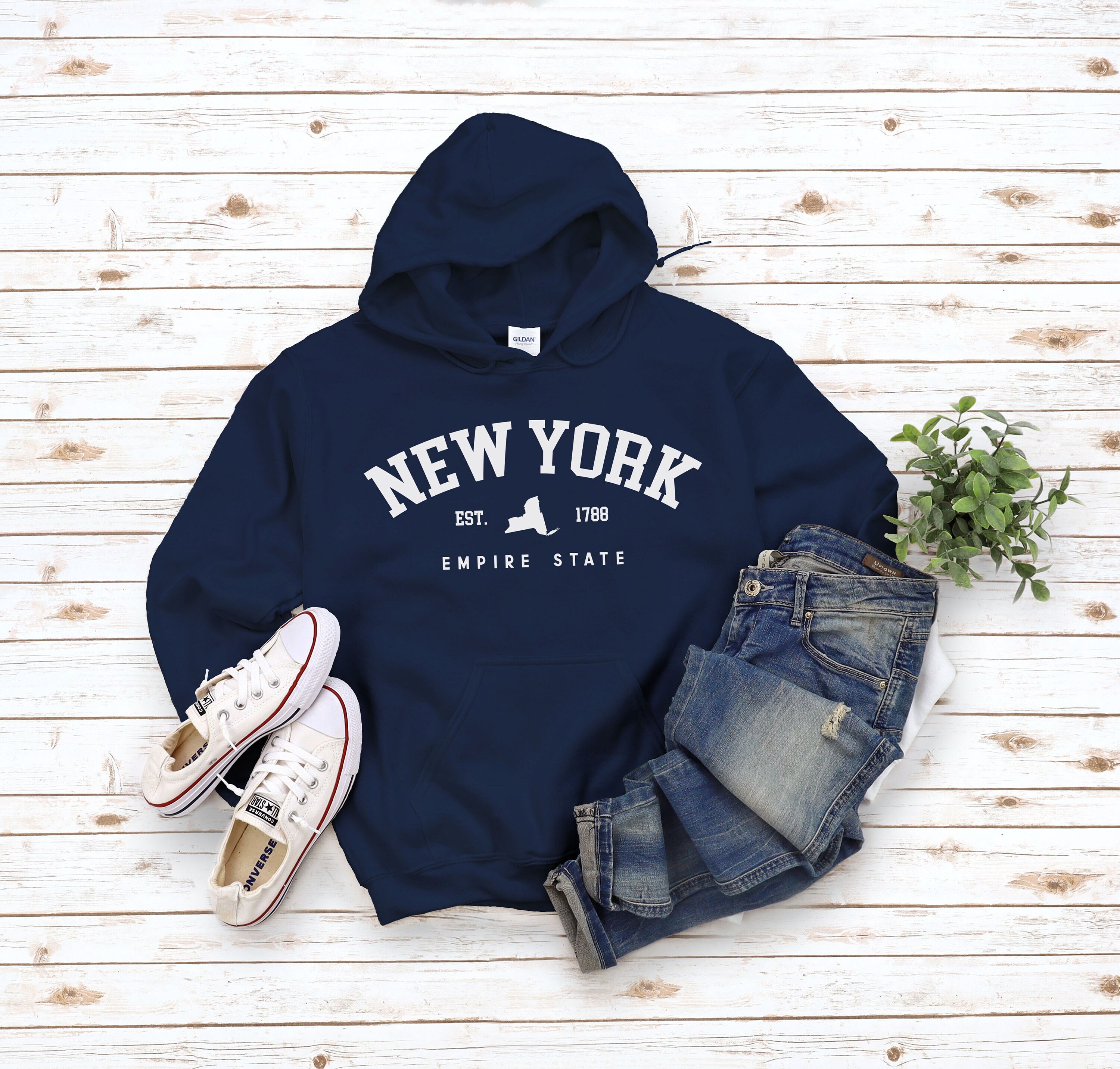 New York Hoodie, Cozy NY Sweatshirt Empire State With Map Unisex