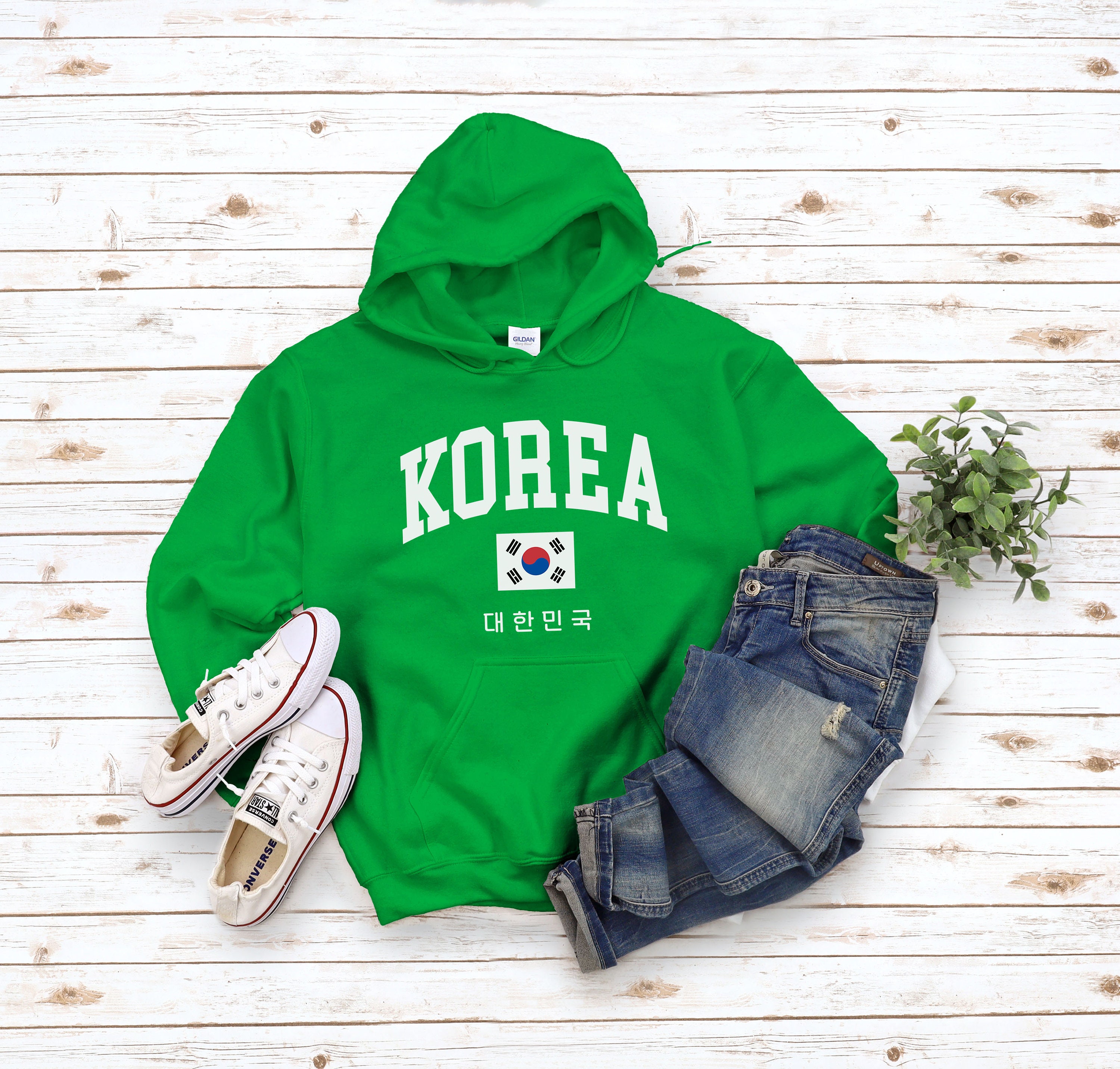 Korea Hoodie Cozy South Korea Sweatshirt Flag with Hangeoul Letter Korean Pullover