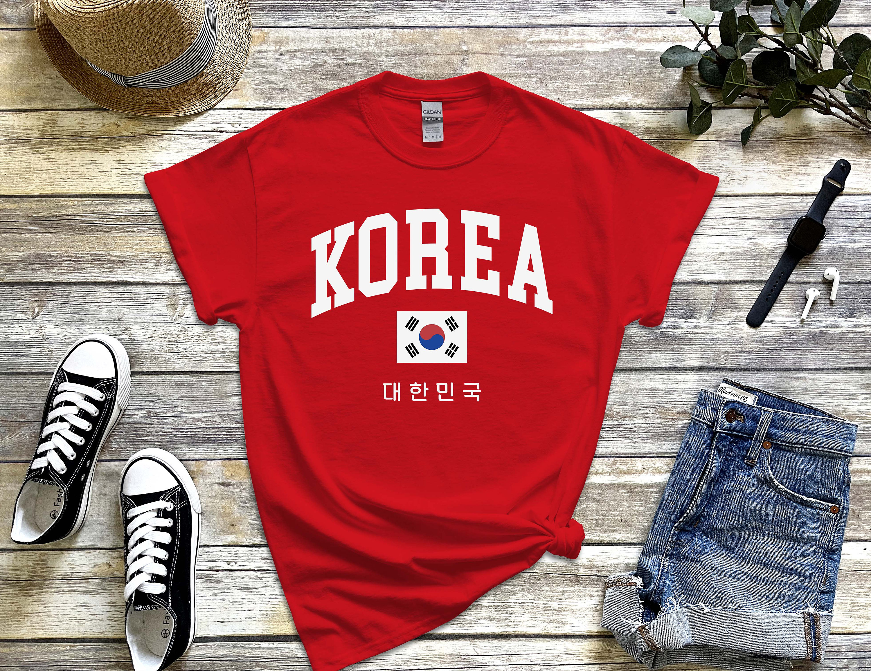 韓国シャツ、着心地の良い韓国Tシャツ、ハングル文字の韓国国旗Tシャツ