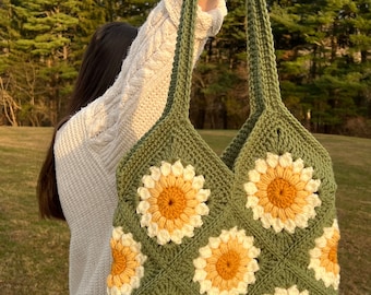 Green Daisy Crochet Flower Bag