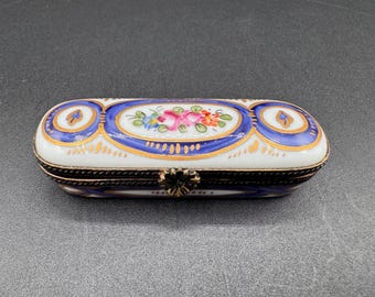 ヴィンテージ リモージュ磁器香水箱 – 花柄手描きチェスト、ボトル4本