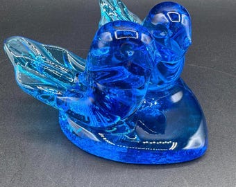 Double Bluebirds Of Happiness Art Glass Bird Figurine ~~ Unsigned