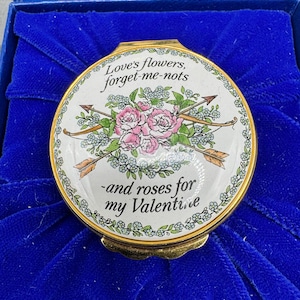 Halcyon Days Enamels „Loves Flowers“ 1986 Valentinstag Blumen Trinket Box