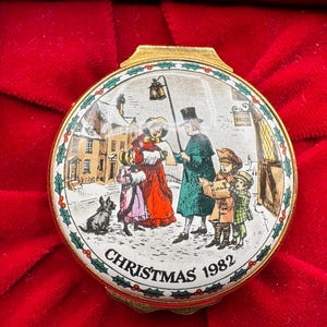 &quot;Halcyon Days Enamels &quot;&quot;Victorian Carolers&quot;&quot; 1982 Weihnachten Dickens Trinket Box
