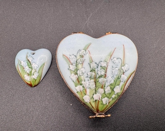 Limoges France Lily Of The Valley Heart with Trinket Pendant Porcelain Mini Box