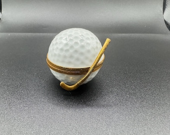 Limoges Francia - Pallina da golf bianca con chiusura in metallo e portagioie sportivo in porcellana