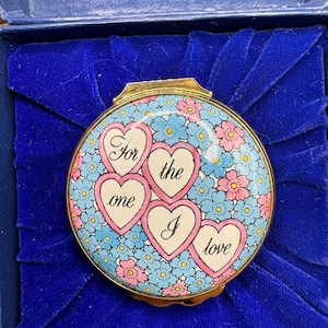 &quot;Halcyon Days Enamels &quot;&quot;Für den, den ich liebe&quot;&quot; 1987 Valentinstag Blumen Trinket Box.&quot;